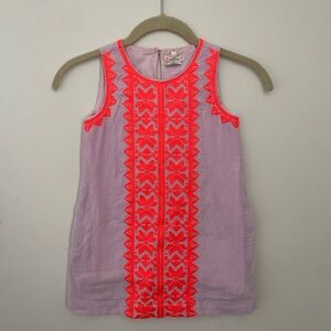 Crewcuts Purple Shift Dress Size 5 Coral Embroidered Cotton Casual Sleeveless